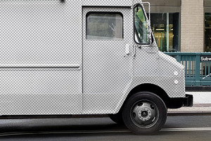 Delivery Truck Vinyl Wrap PSD Mockup