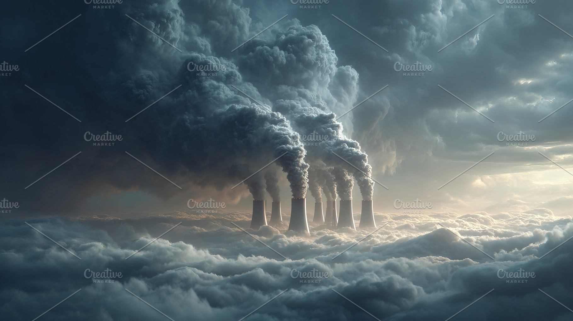 Industrial Smokestacks Above Clouds, an Industrial Photo by Ales Munt