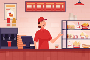 Fast food interior. Cafe with trash, a Food Illustration by Onyx