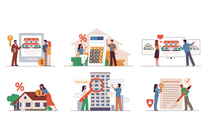 Mortgage credit scenes. People, a Finance Illustration by YummyBuum
