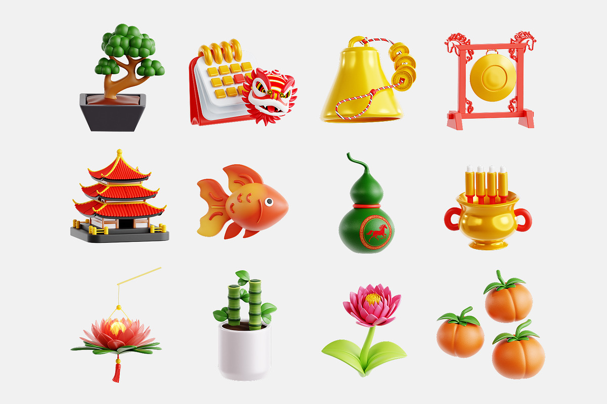 Lunar New Year 3D Icon Set, an Object 3D Model by Eklip Studio (Photo 3 of 3)