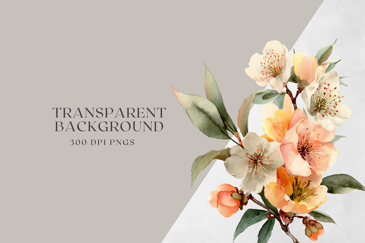 Watercolor Peach Bouquet Clipart, a Decorative Illustration by ThaismotaCreativeCo (Photo 13 of 13)