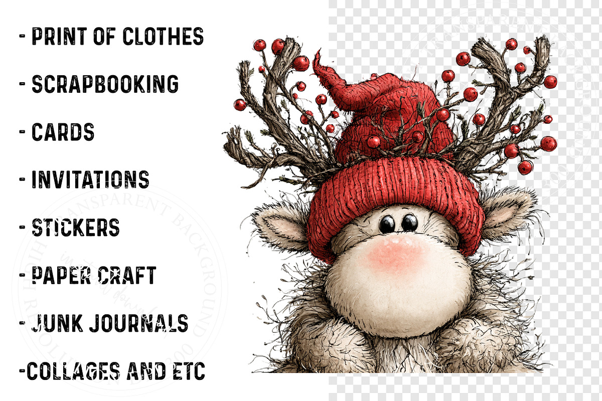 Quirky Christmas Reindeer Clipart, a Work Illustration by SinaCreation (Photo 3 of 6)