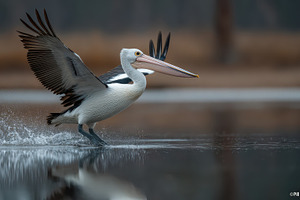 Australian Pelican Takes Off Water S, a Photo by Pixeness Studio