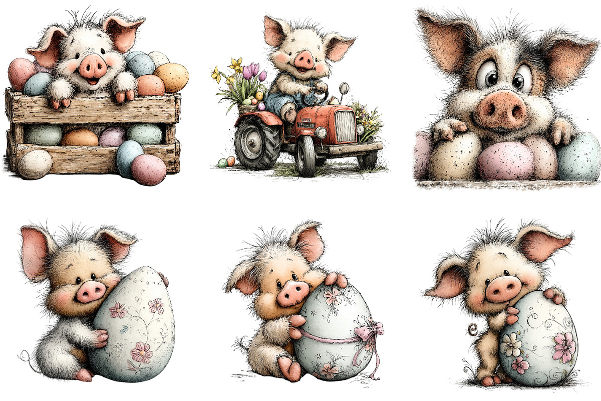 Whimsical Easter Pig Clipart Bundle, an Illustration by Sublimation Artist (Photo 7 of 7)