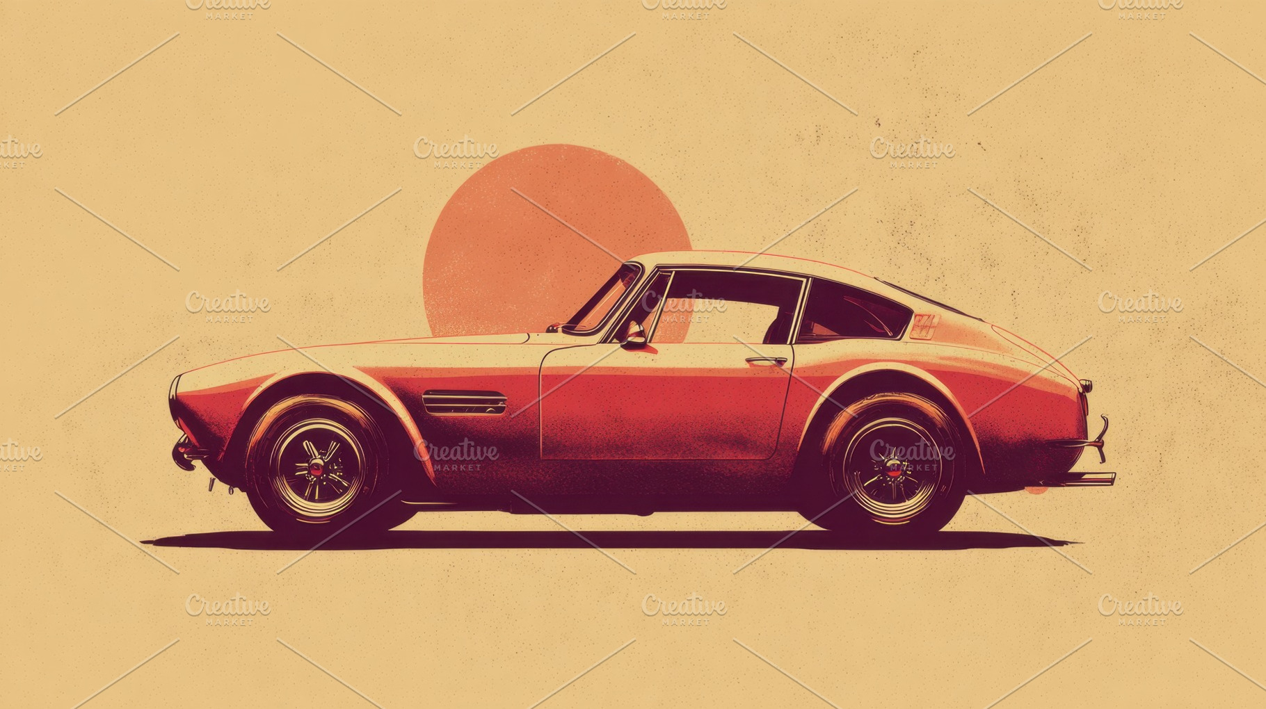 Classic car under a large sun, a Photo by Beautiful things