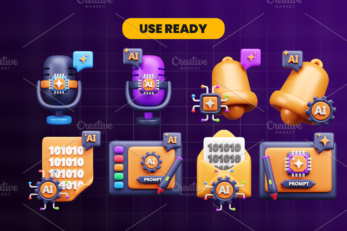 AI tech 3d Icon Pack, an Object 3D Model by Ui Stock (Photo 3 of 6)