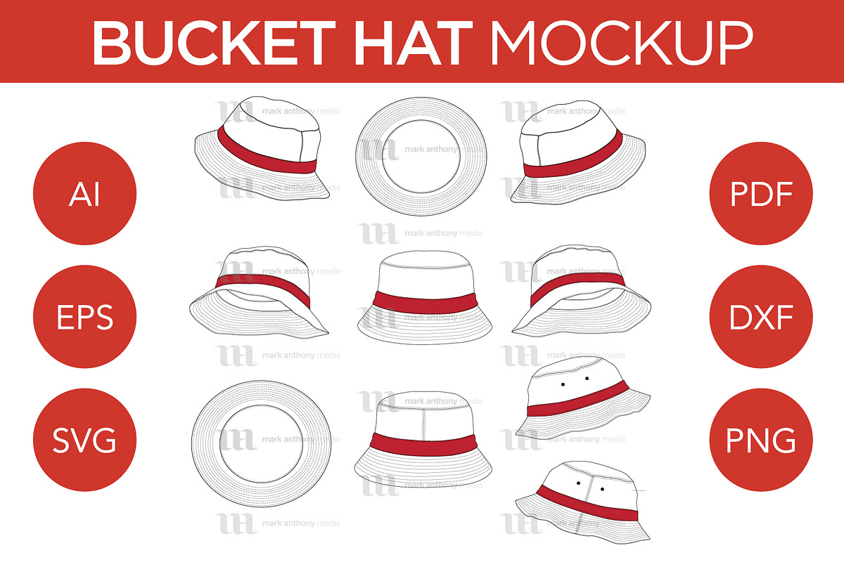Bucket Hats - Vector Template Mockup, a Hat Mockup by Mark Anthony Media (Photo 1 of 4)