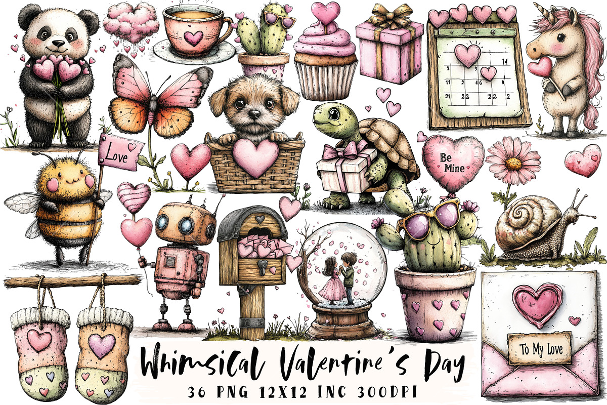Whimsical Valentine's Day Clipart, an Illustration by OK Design (Photo 1 of 6)