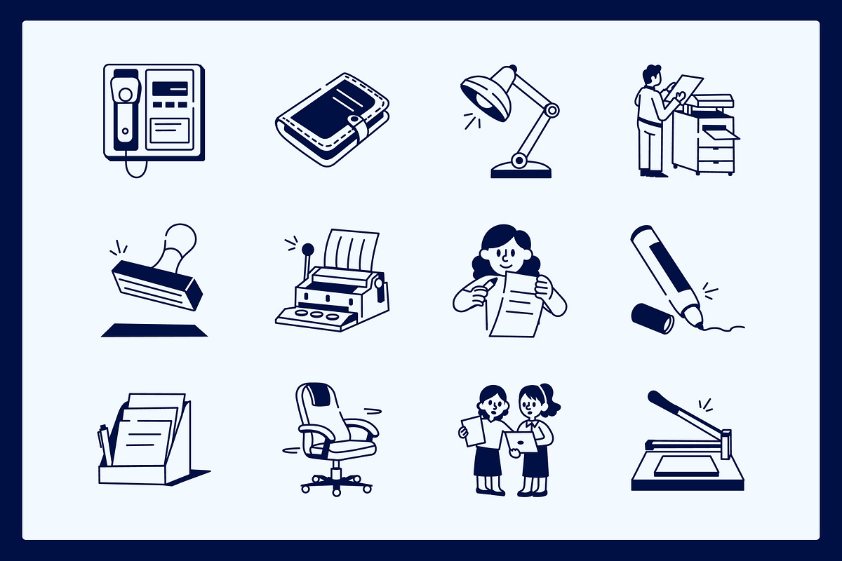 Office Work Drawing Art Set, an Outline Icon by Vectors Market (Photo 5 of 9)