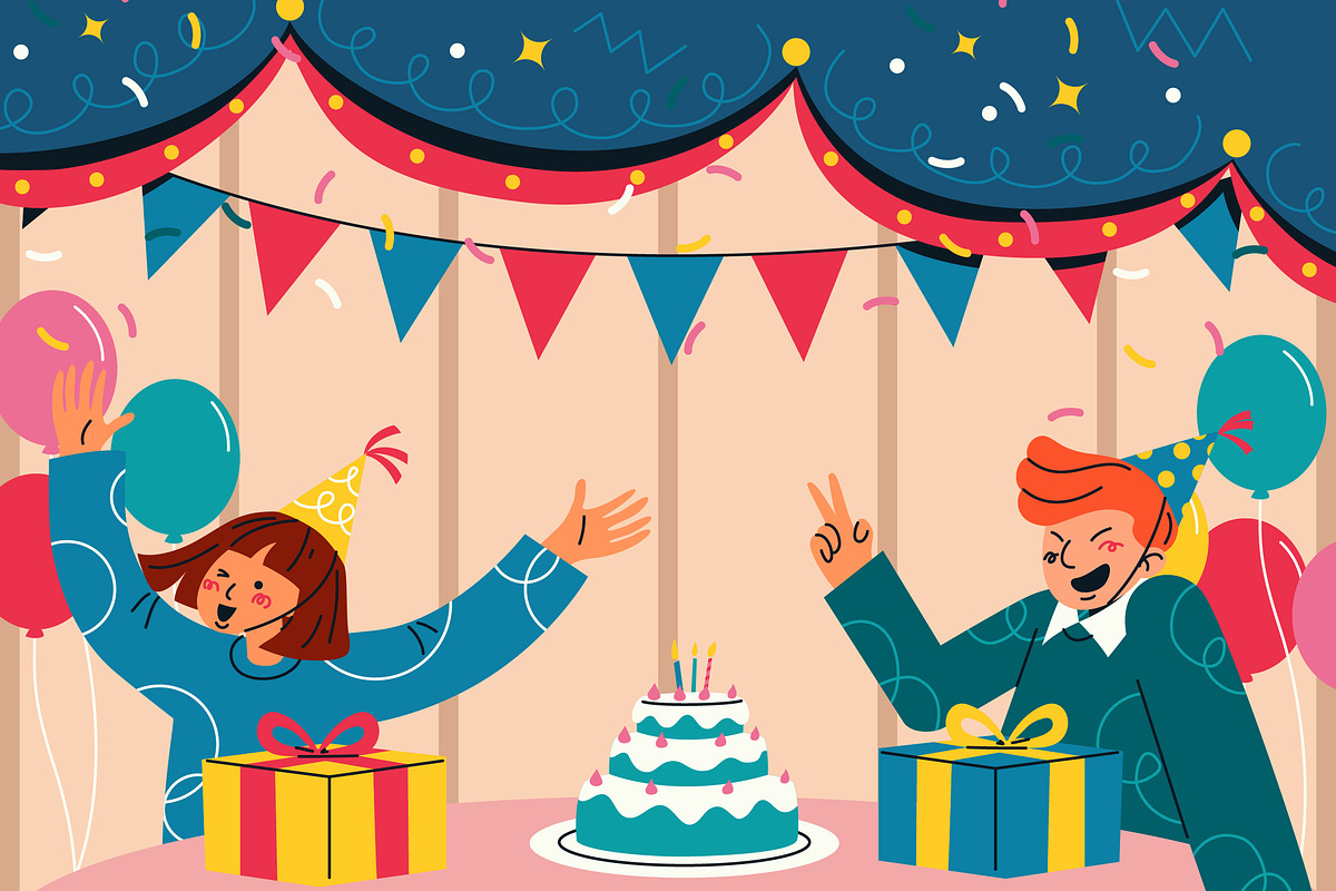 Pink Birthday Banner Illustration, a Decorative Illustration by graphicook