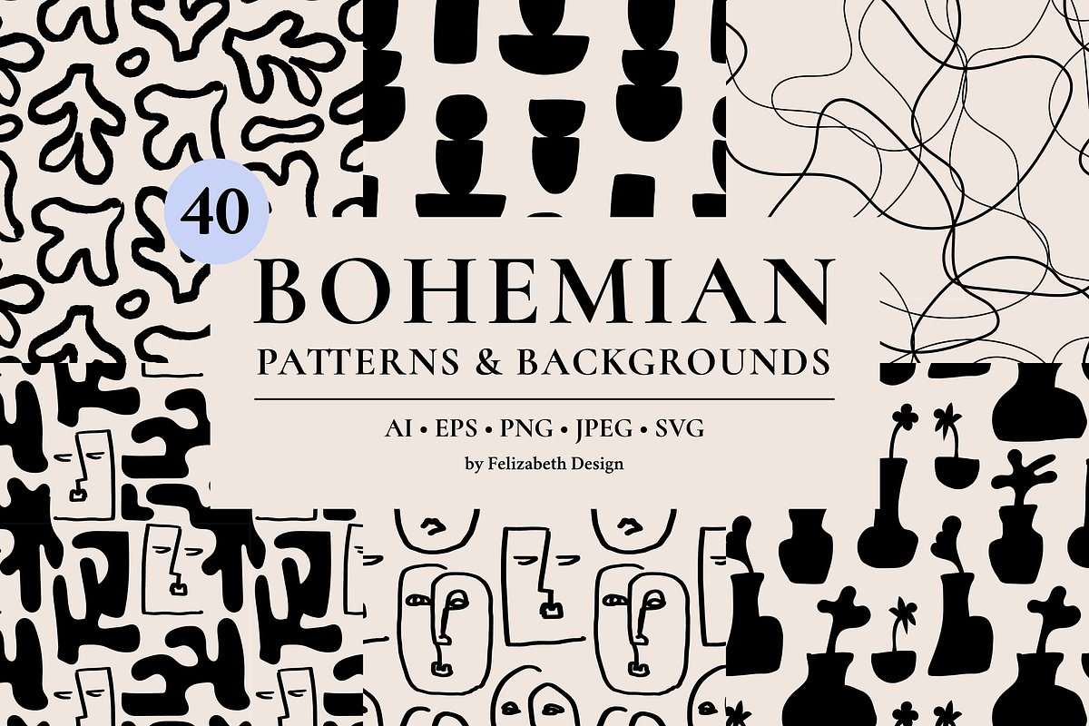 Bohemian Patterns & Backgrounds, a Pattern Graphic by Felizabeth Design (Photo 1 of 11)