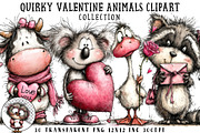Quirky Valentine Animals Clipart, an Illustration by OK Design (Thumbnail 1 of 6)