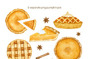 Pumpkin Pie Watercolor Clip Art, a Background Graphic by Watercolor Clipart (Thumbnail 3 of 6)