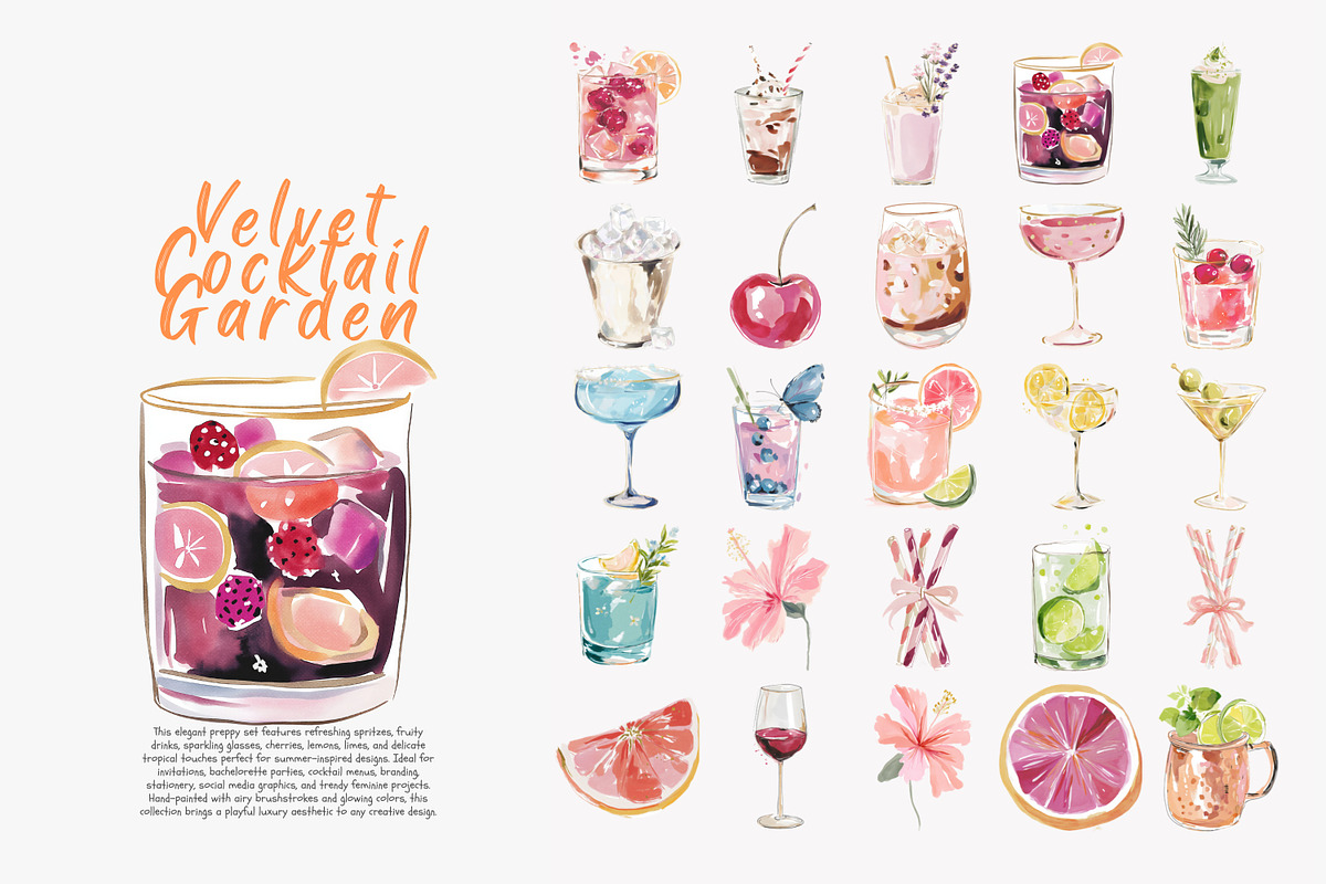preppy cocktail clipart bundle, a Decorative Illustration by Patishop Art (Photo 11 of 13)