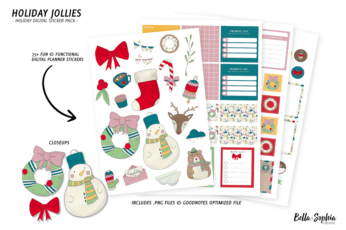75+ Holiday Digital Stickers PNG+GN5, a Stationery Template by Bella+Sophia Creative (Photo 2 of 5)