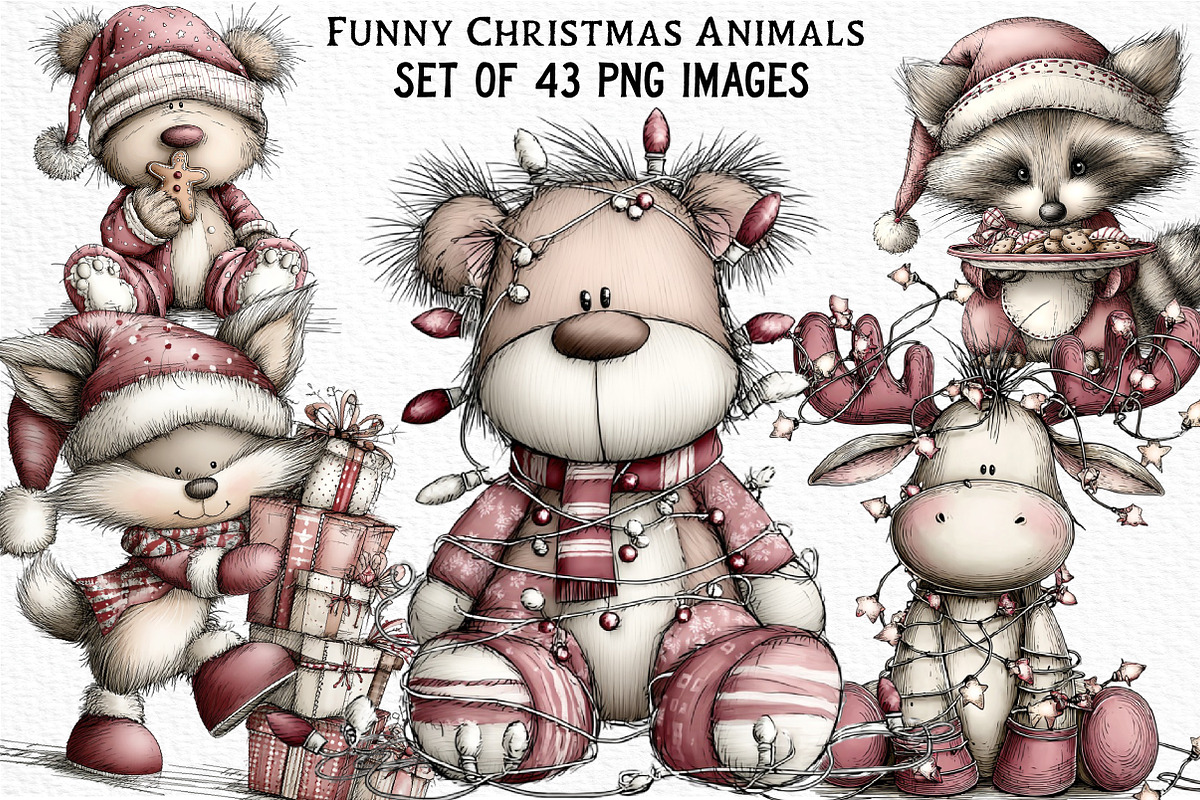 Funny Christmas Animals Clipart, an Illustration by Craft Nest (Photo 1 of 6)