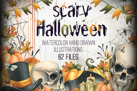 Halloween skulls watercolor clip art