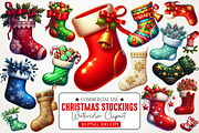 Christmas Stockings Watercolor Bundl, an Illustration by RobertsArt (Thumbnail 1 of 7)