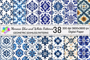Morocco Blue and White Patterns, a Pattern Graphic by Canvas Craft