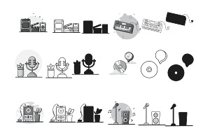 Music Icons Outline Silhouette Set 2