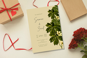 Leave Floral Wedding Invitation