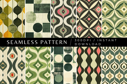 10 Olive Retro Seamless Patterns, a Pattern Graphic by Inknfolly
