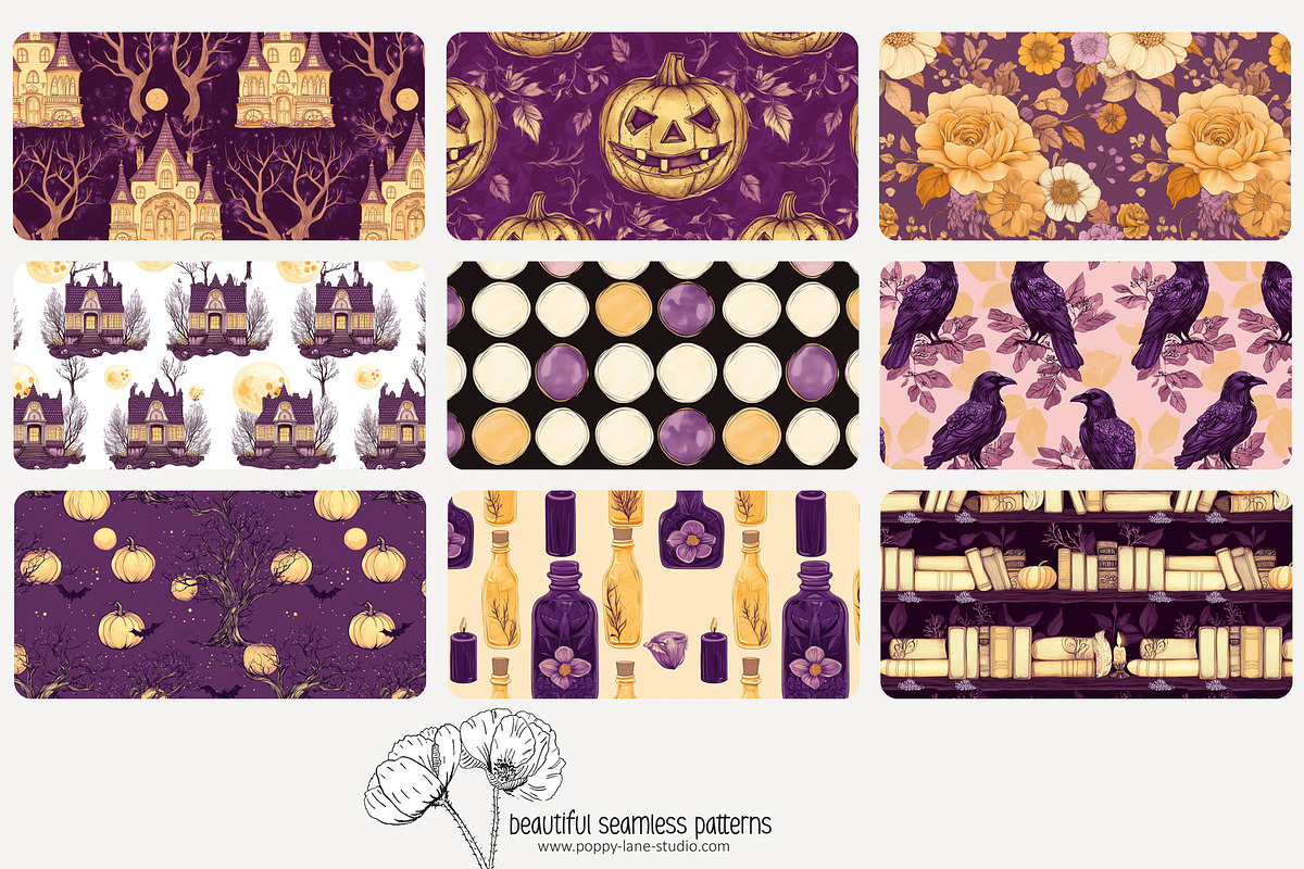 70 yellow/purple fall repeat pattern, a Pattern Graphic by Poppy Lane ...