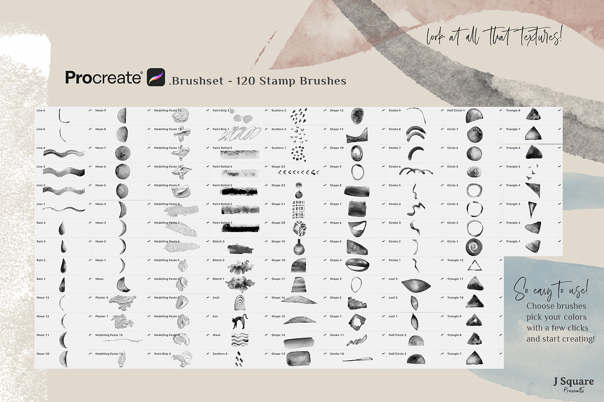 Abstract Painterly 120 Stamp Brushes, a Brush Add-On by JSquarePresents (Photo 2 of 8)
