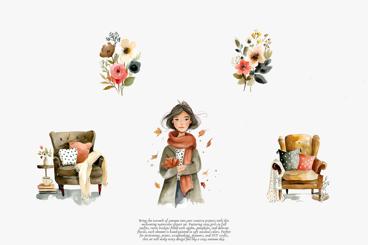 watercolor autumn clipart set, a Decorative Illustration by Patishop Art (Photo 4 of 8)