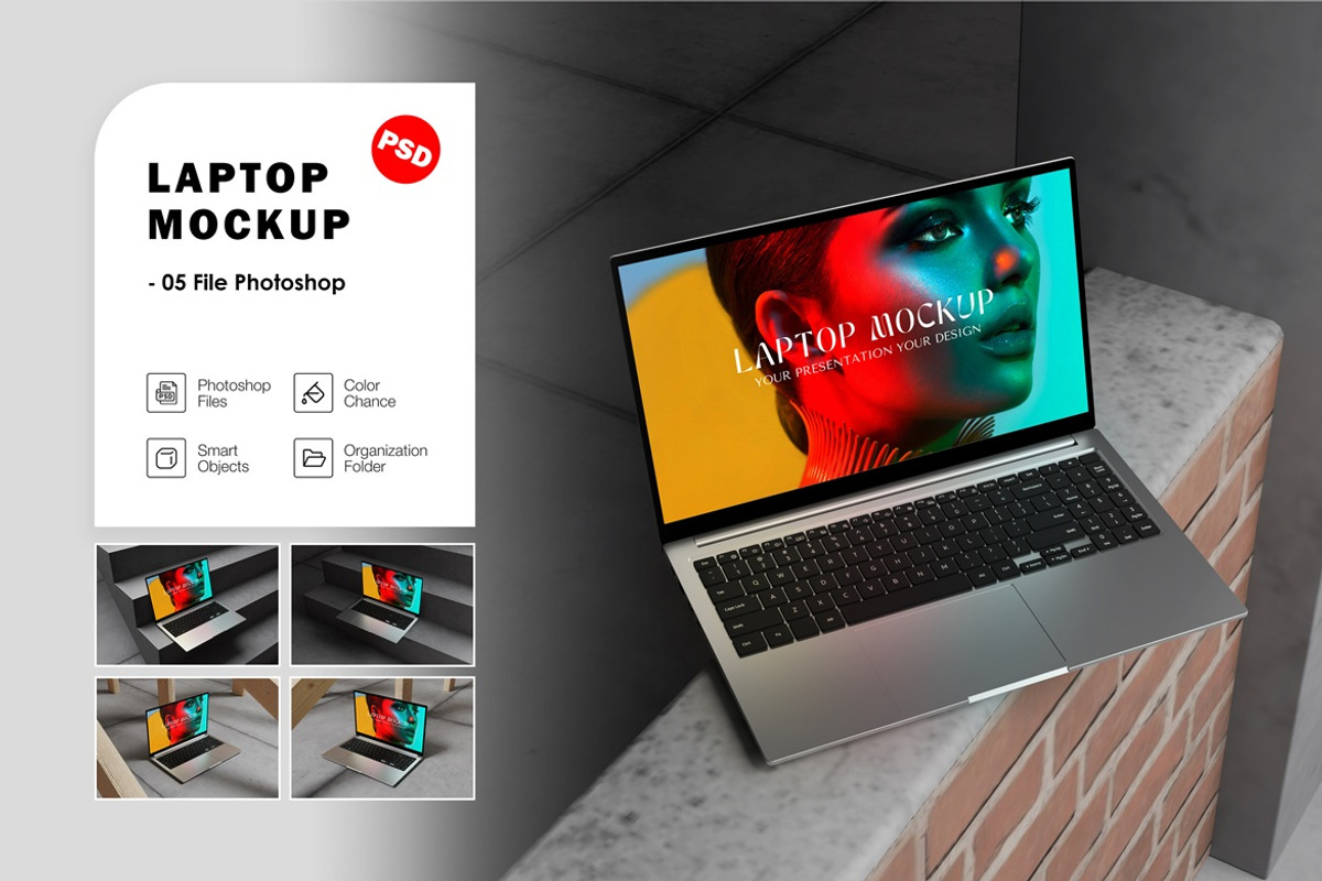 Realistic Laptop Mockup, a Mac Mockup by Graphic Deal (Photo 1 of 6)