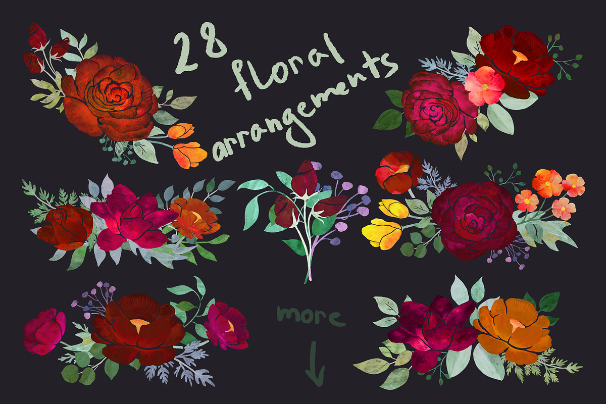 Dark theme Monotype Flowers, a Decorative Illustration by AlenaO (Photo 4 of 11)