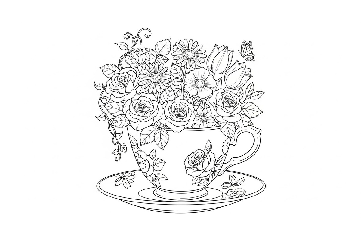 Floral Teacup Line Art Bundle, an Illustration by Gfx_Store (Photo 10 of 51)