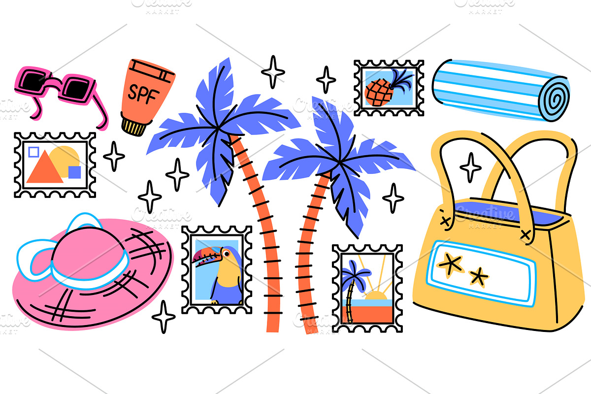 Retro tropical sticker pack, an Object Illustration by art PVP - market