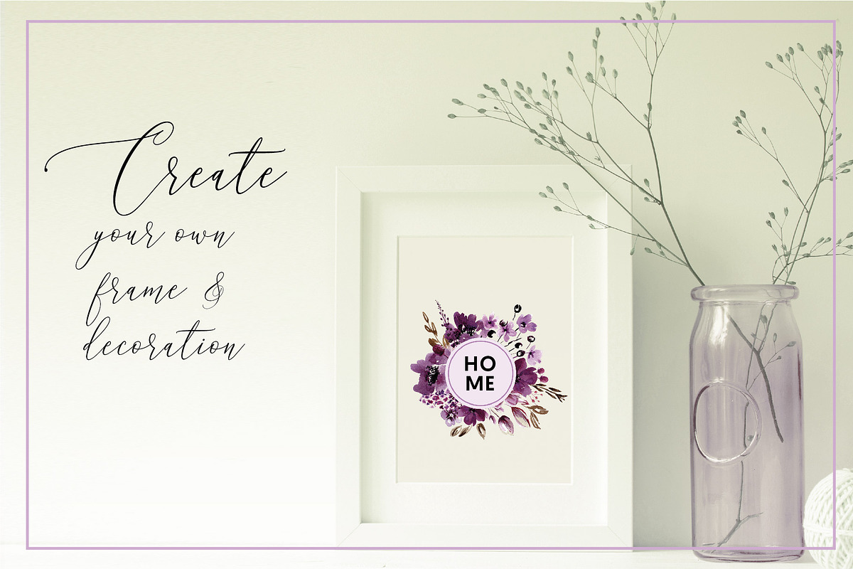 Violet Watercolor Floral Set, an Illustration by Anis Illustration (Photo 5 of 10)