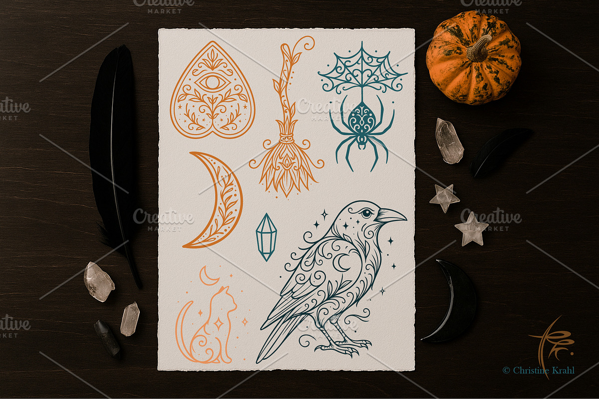 Mystic Samhain & Halloween Ornaments, a Seasonal Illustration by Christine Krahl (Photo 7 of 8)