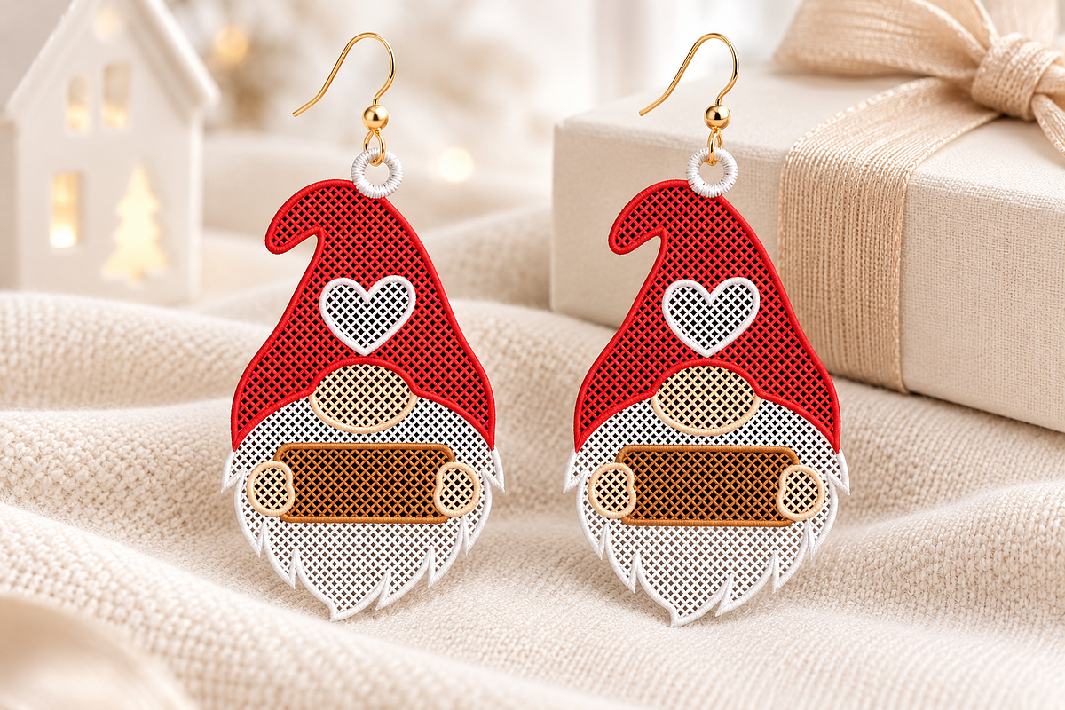 Gnome Heart Earrings Embroidery, an Object Graphic by Craft Nest (Photo 3 of 4)