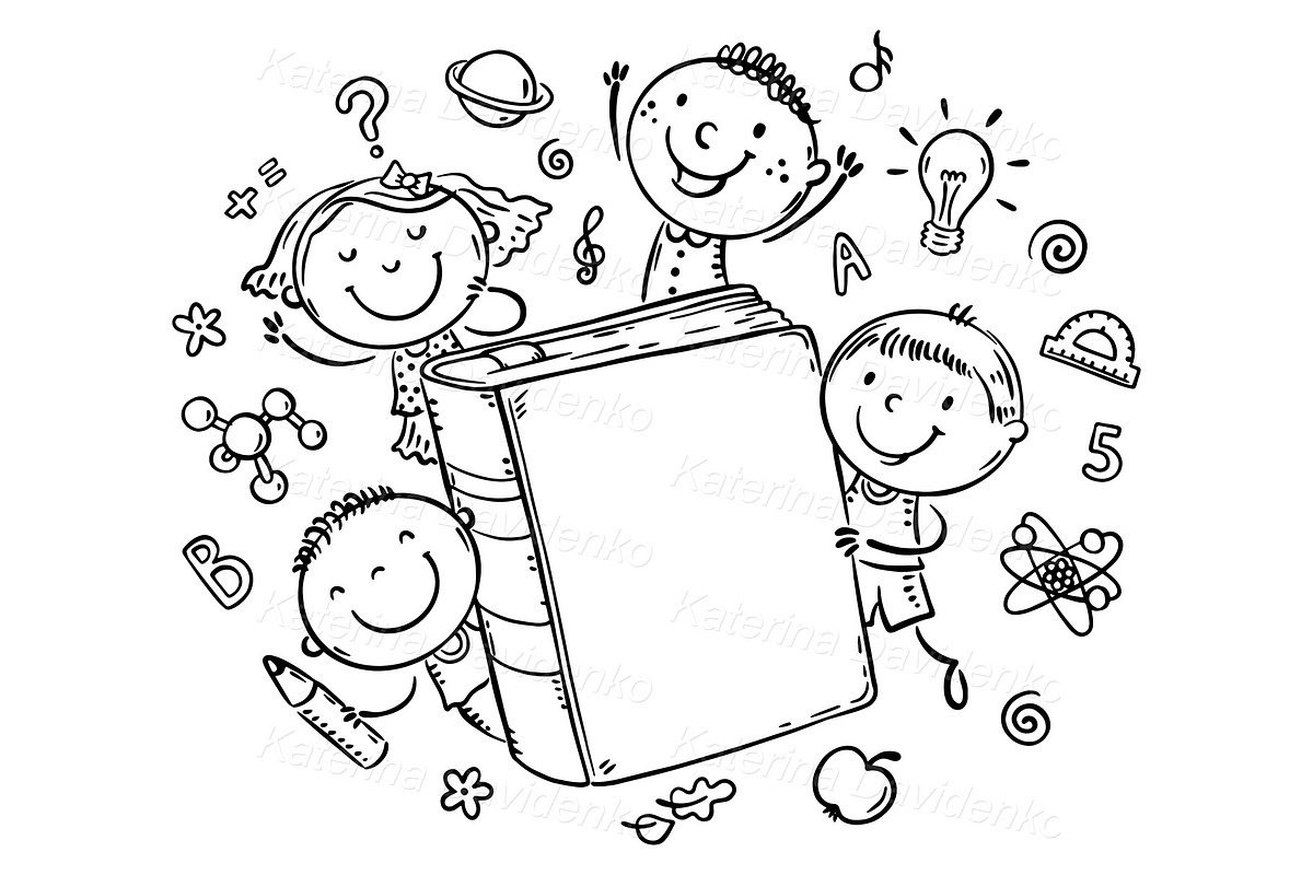 School kids with a big book, an Education Illustration by Bubert Art (Photo 2 of 2)