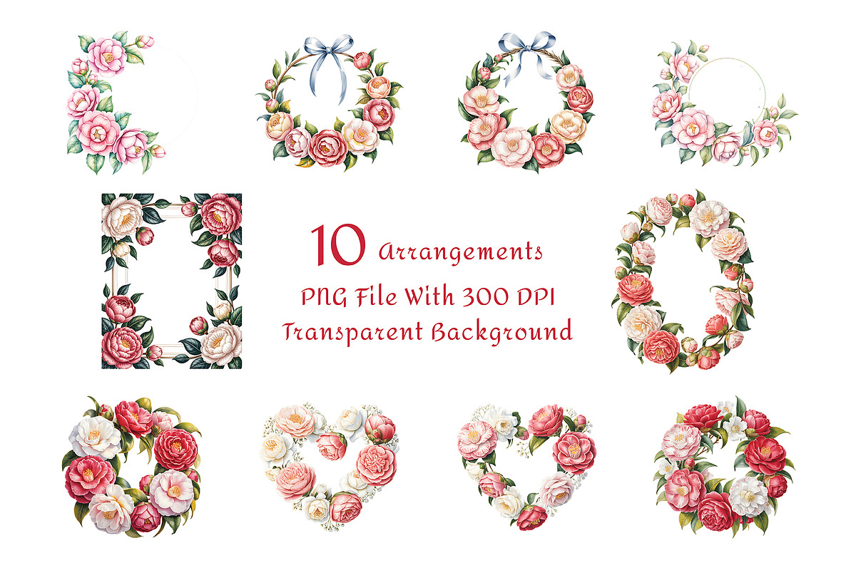 Camellia Watercolor Floral Clipart, a Decorative Illustration by ForhadGFX (Photo 7 of 14)