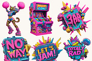 80s Neon Cartoon Clipart Bundle, an Object Illustration by BusyDaydesign (Thumbnail 2 of 9)