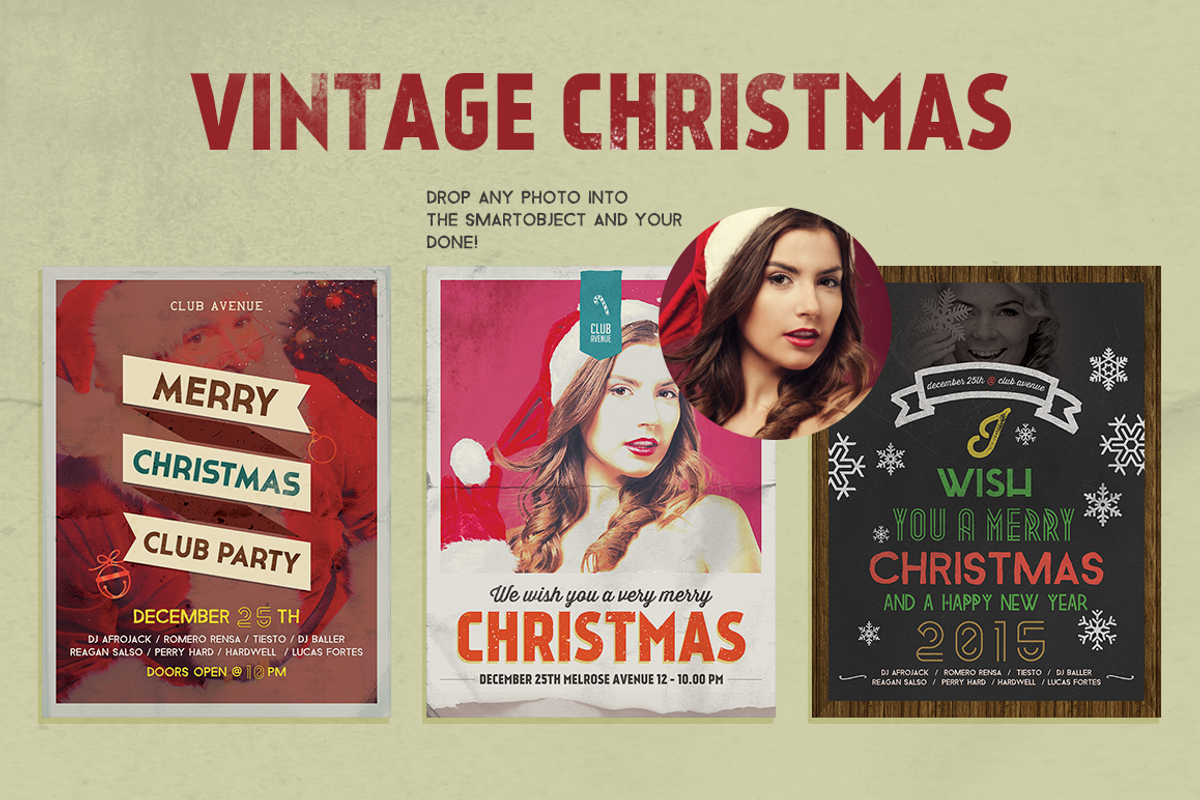 3 Christmas Flyers, Posters Vintage, a Flyer Template by SPACECAKE (Photo 1 of 5)