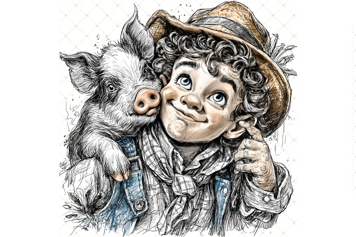 Boy and Piglet Clipart JPG, a Person Illustration by Memories By Lea (Photo 18 of 18)