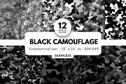 12 Black Camouflage Digital Papers, a Background Graphic by NorthWindPixels (Thumbnail 1 of 4)