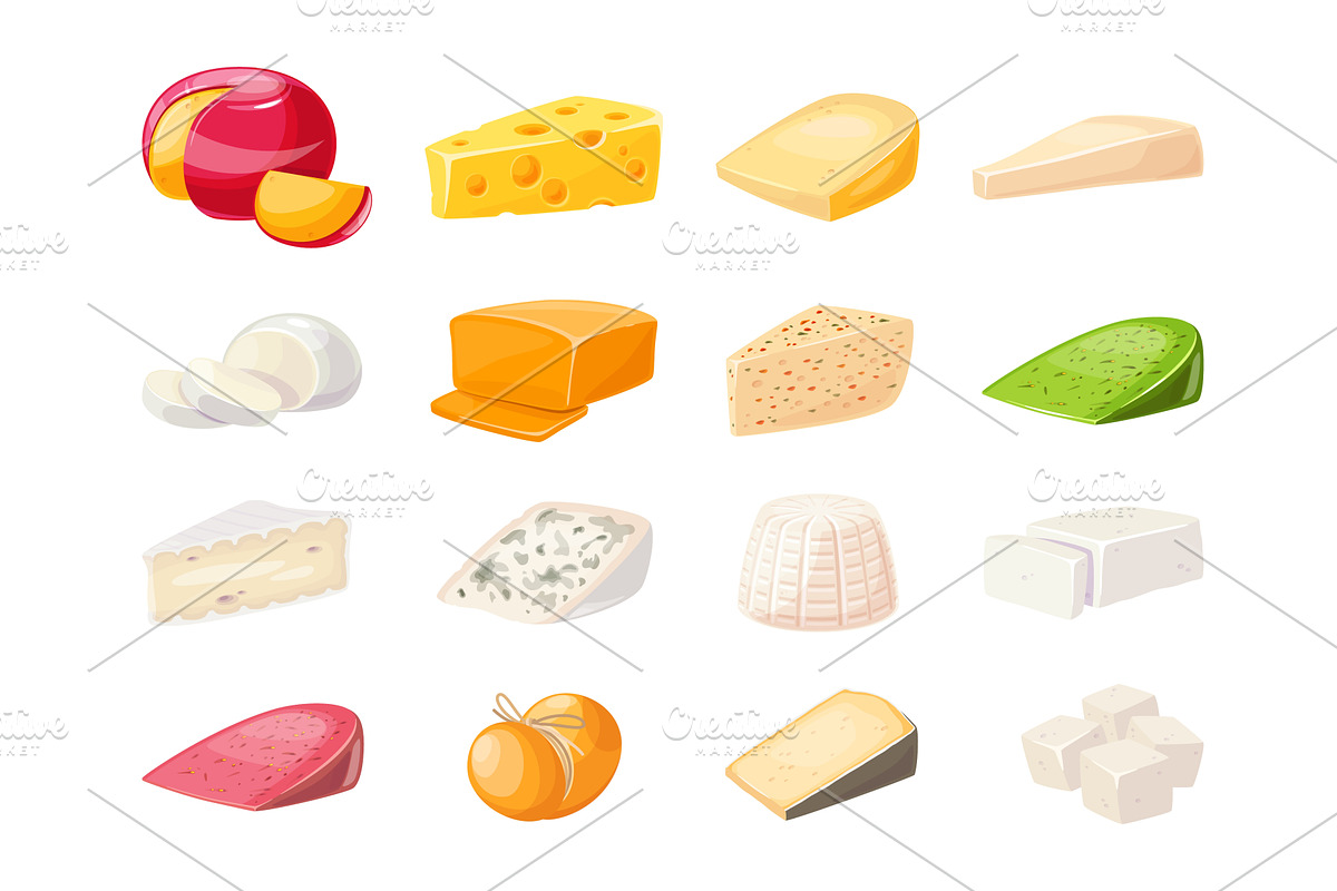 Cheese types. Different varieties, a Food Illustration by YummyBuum