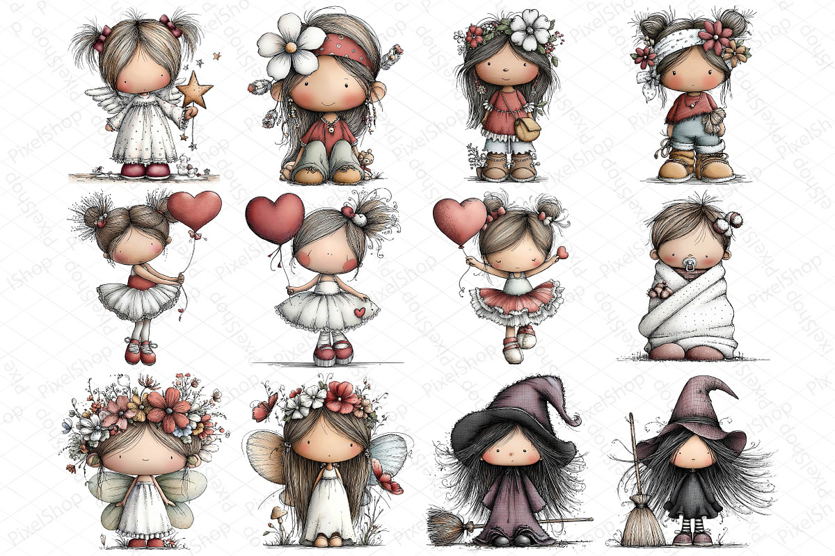 Whimsical Dolls Clipart Bundle, an Illustration by DreamPrint404 (Photo 5 of 7)
