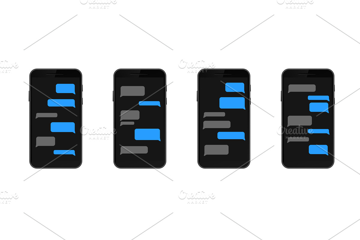 Smartphones displaying messaging, a Technology Illustration by skripnikbb
