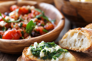 Gourmet bruschetta with creamy chees, a Food & Drink Photo by MistyDay