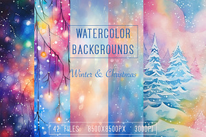 Watercolor Backgrounds. Winter