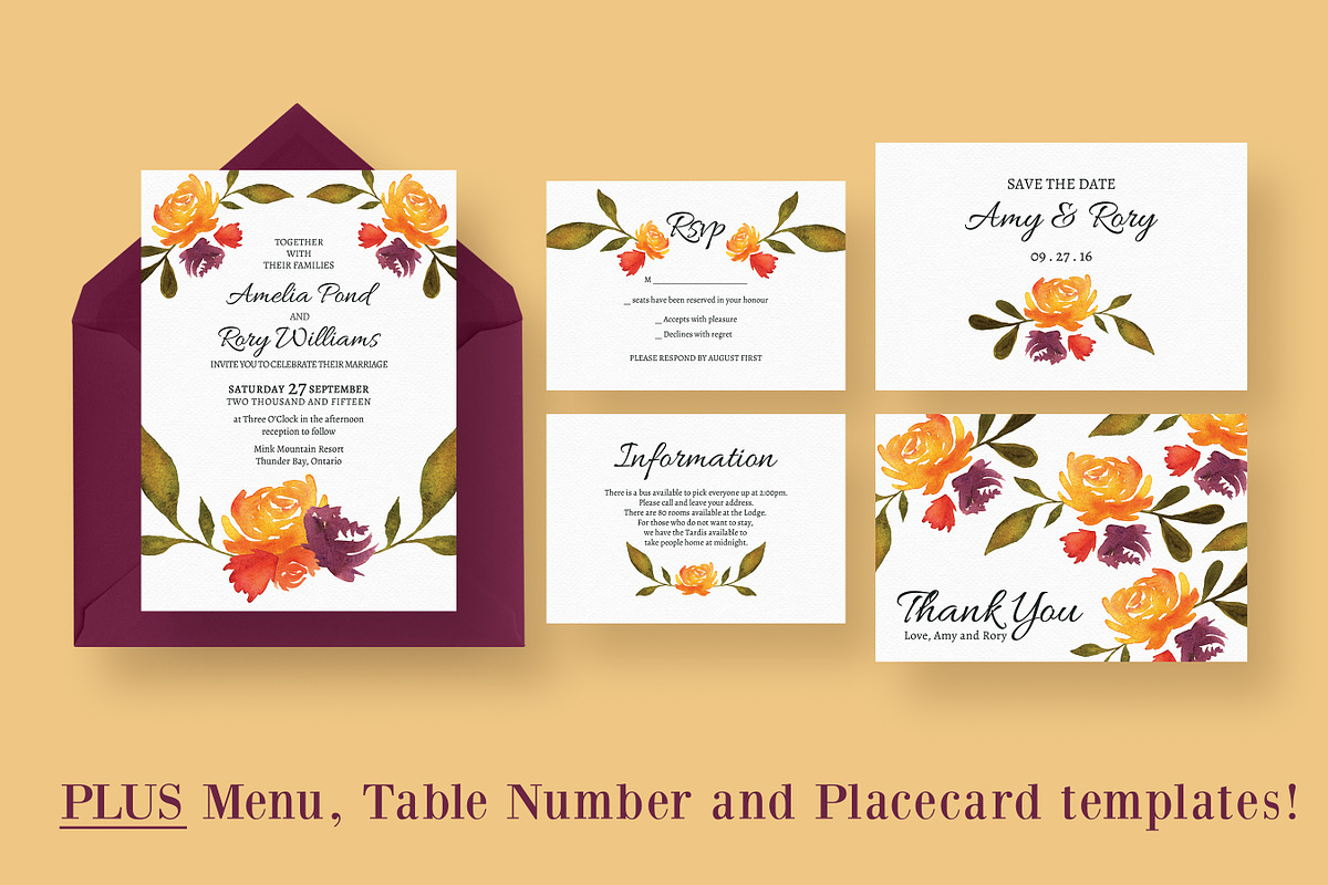 Watercolour Fall Wedding Suite, an Invitation Template by Knotted Design (Photo 1 of 6)