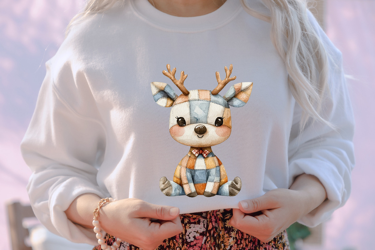 Whimsical Patchwork Reindeer Clipart, an Illustration by designcity5 (Photo 4 of 5)
